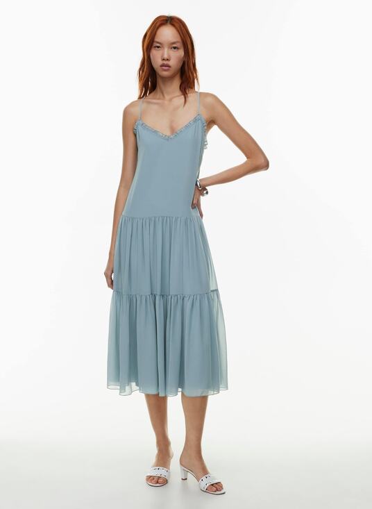 Aritzia Dresses & Skirts - Aritzia Sunshine Dress Midi Feminine Ruffle Tiered Slab Blue Flowy Romantic M